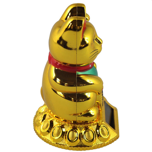 Chat chanceux solaire doré 8cm