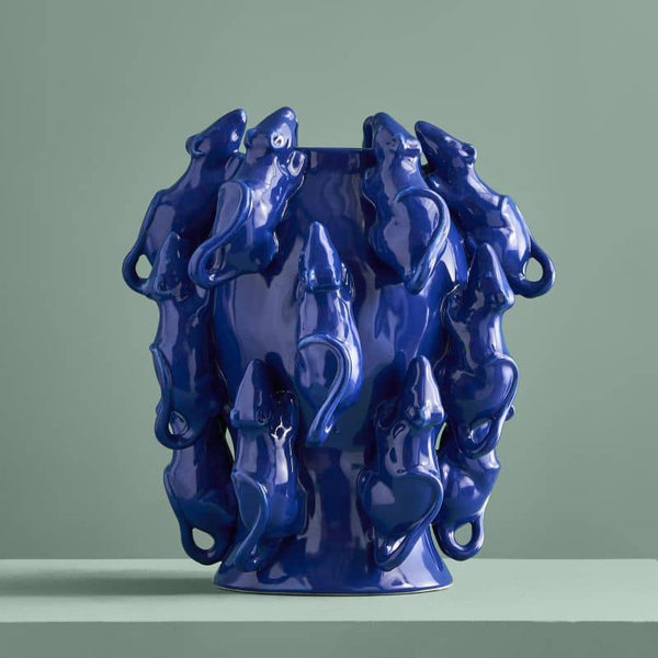 M. Mäuschen jarrón, gres azul cobalto, 23 x 23 x 26 cm