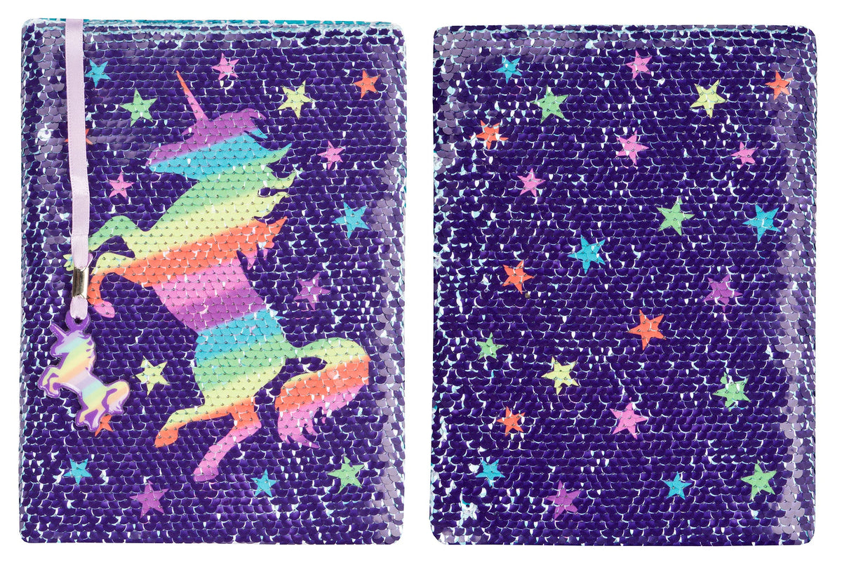Carnet à sequins licorne arc-en-ciel