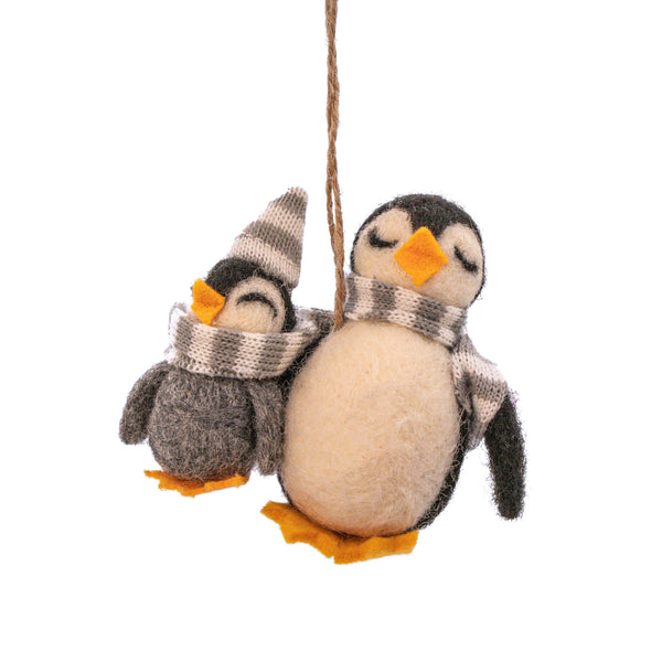 Decorazione in feltro da appendere: Pinguino, mamma e bambino