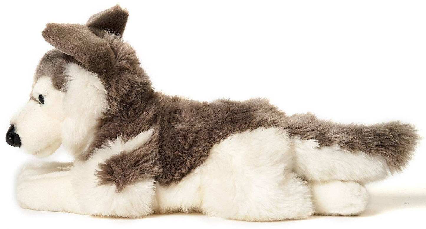 Peluche Husky gris couché