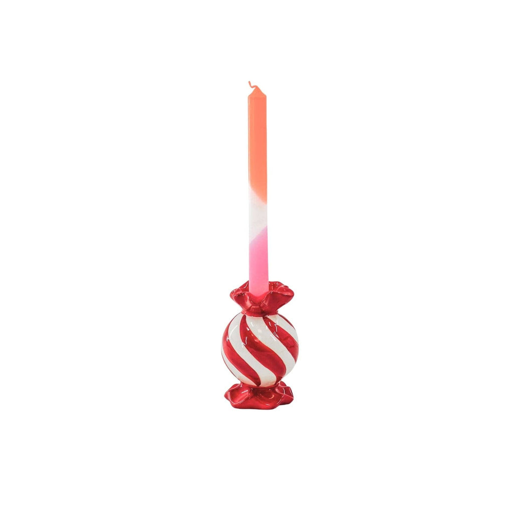 Bougeoir - Bonbon Toffee - Rouge/Blanc - 8,5x8,5x13 cm