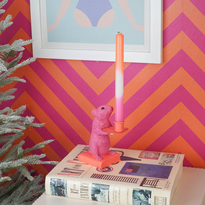 Bougeoir - Souris - Polyrésine - Rose/Rouge - 8x10x17cm