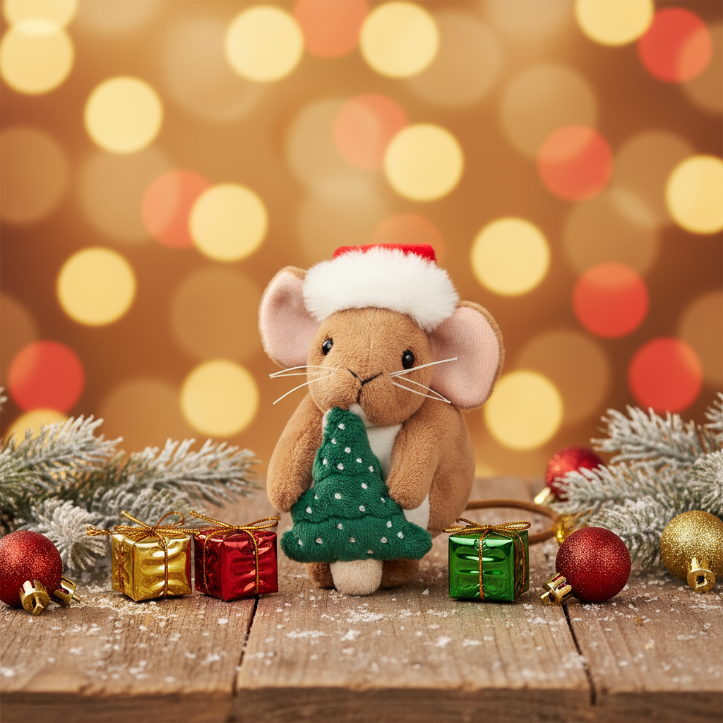 Kerstmuis met Boom Knuffel – 11 cm