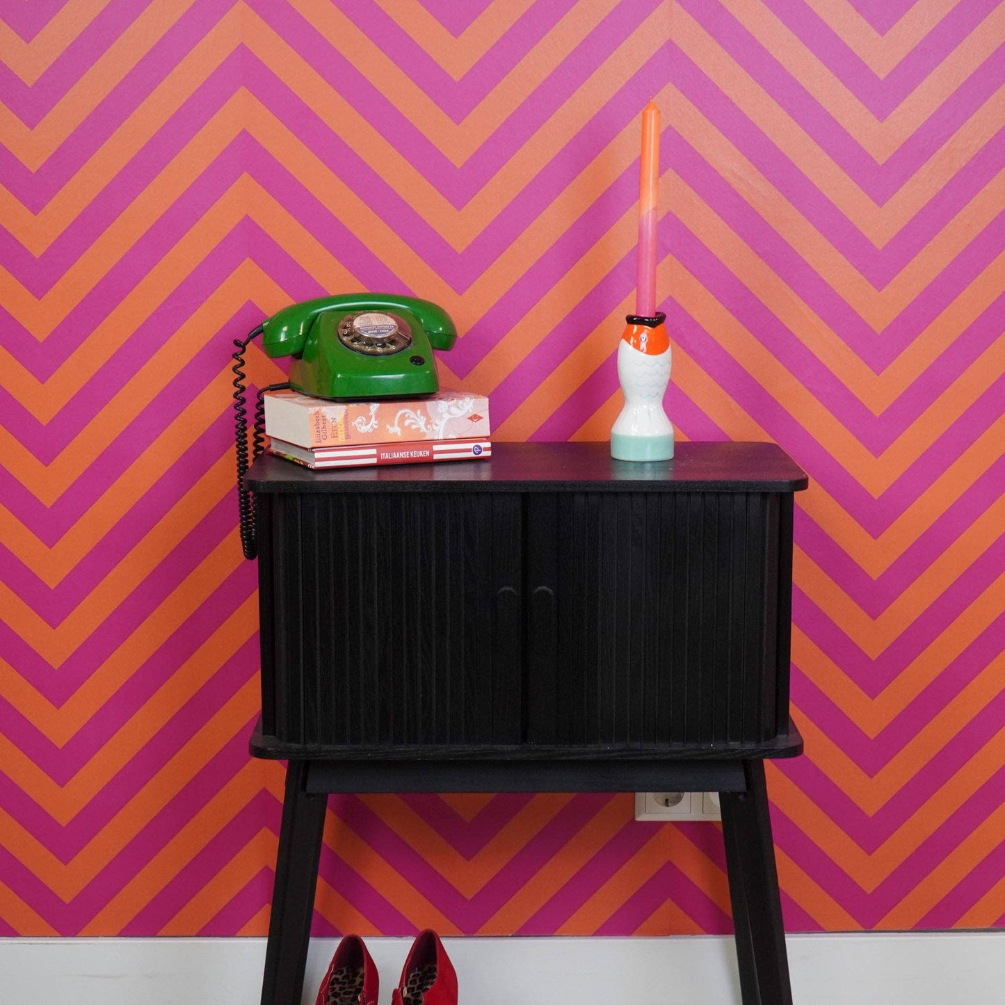 Candlestick - Fish - Mint/White/Orange - 7x7x16.5cm