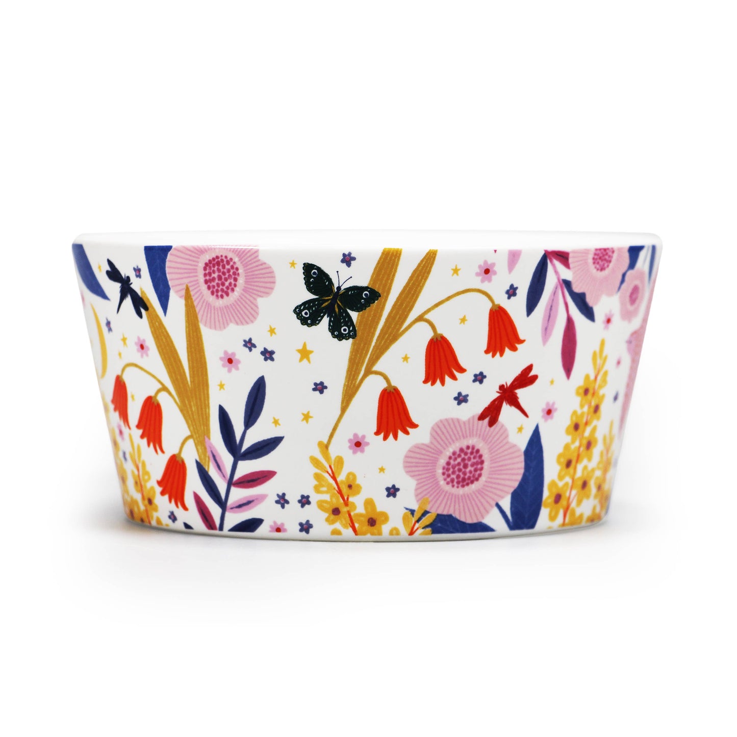 Taça em cerâmica com desenho floral, mensagem positiva e inspiradora.