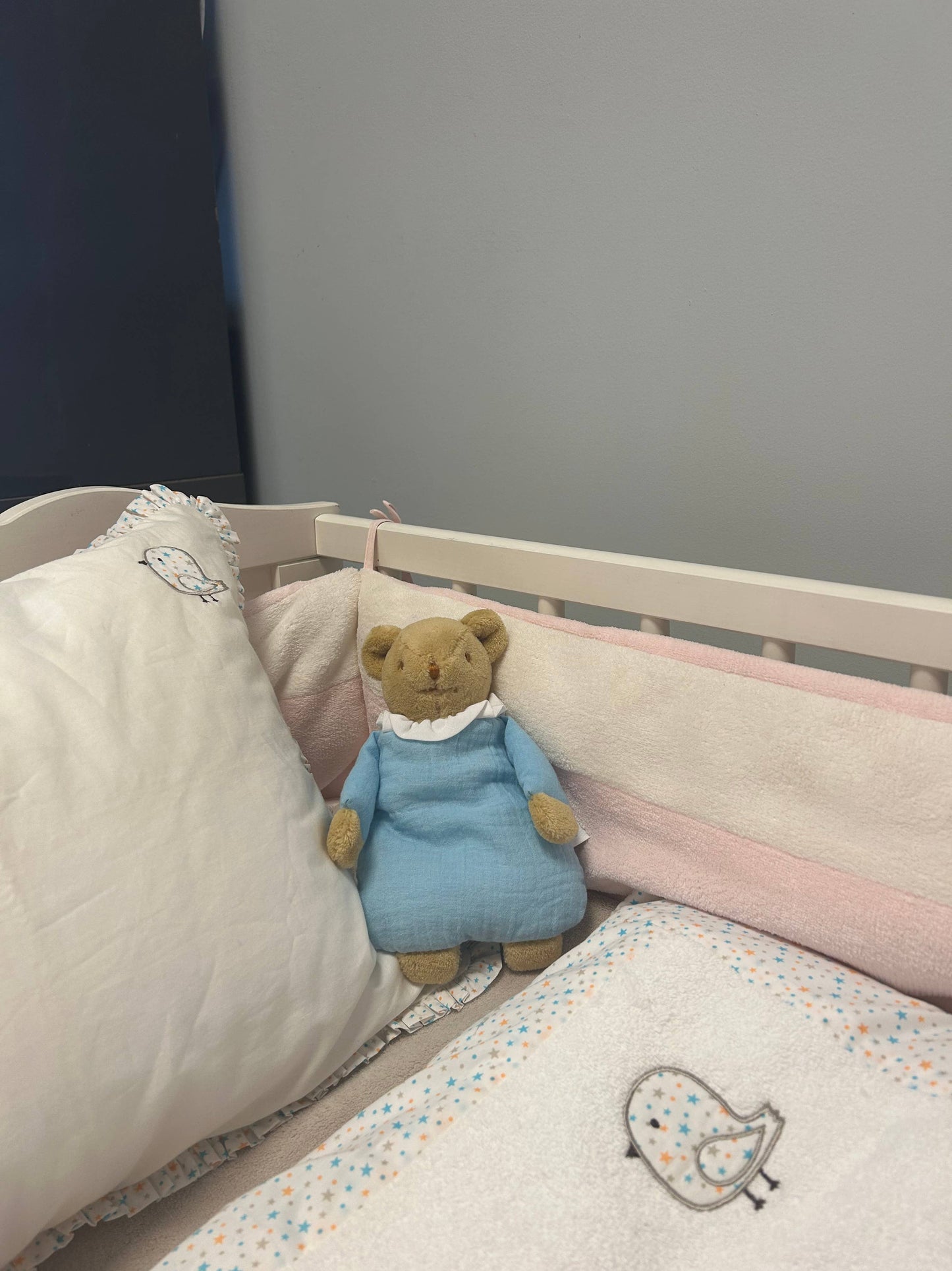 Ours Nid d'Ange Doudou Hochet - Coton Bio Bleu Ciel