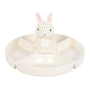 Plat de Service pour Collation avec Compartiment pour Trempette et Motif de Lapin de Pâques