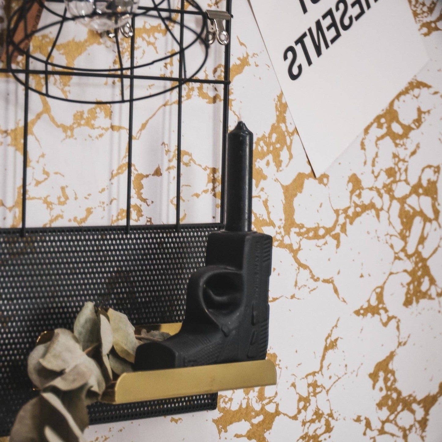 Bougeoir - Pistolet - Céramique - Noir - 12x5x12cm