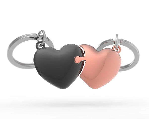 Portachiavi con coppia di cuori rosa
