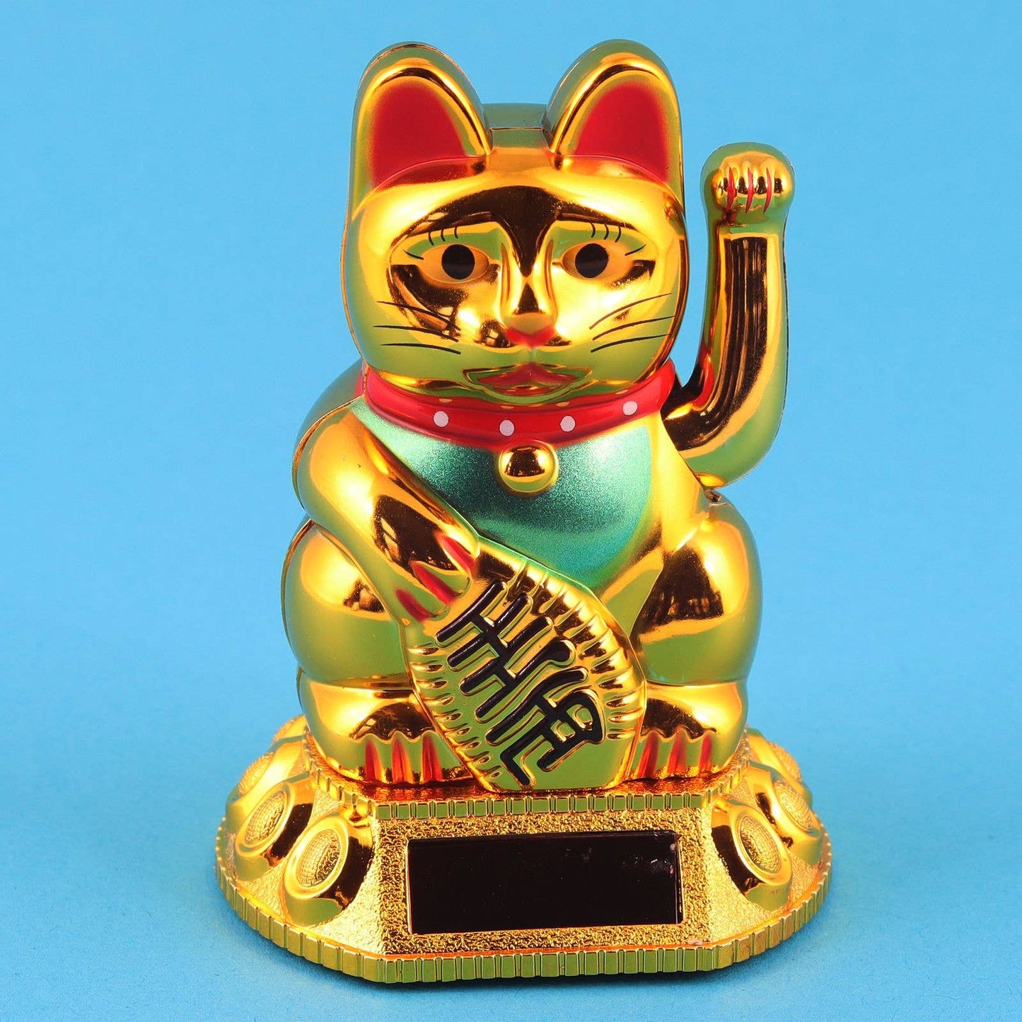 Chat chanceux solaire doré 8cm
