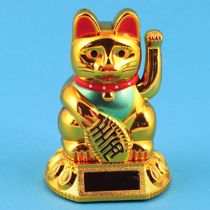 Chat chanceux solaire doré 8cm