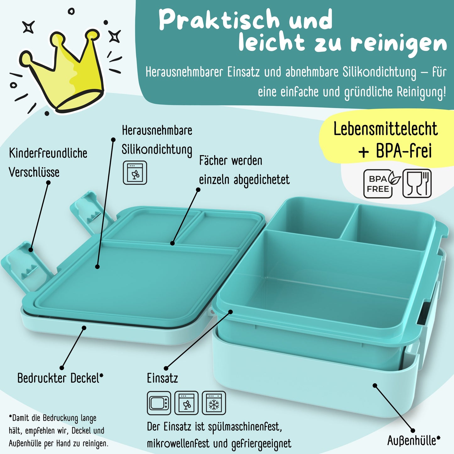 Brotdose mit Fächern, leicht & auslaufsicher - Pinguin