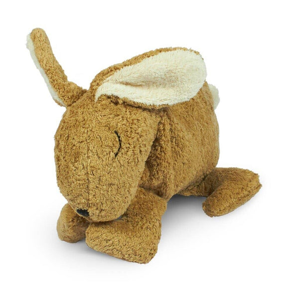 Kleine beige warmwaterkruik in de vorm van een konijn.