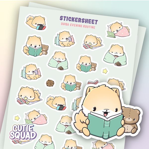 Planches d'autocollants Shiba Routine du soir