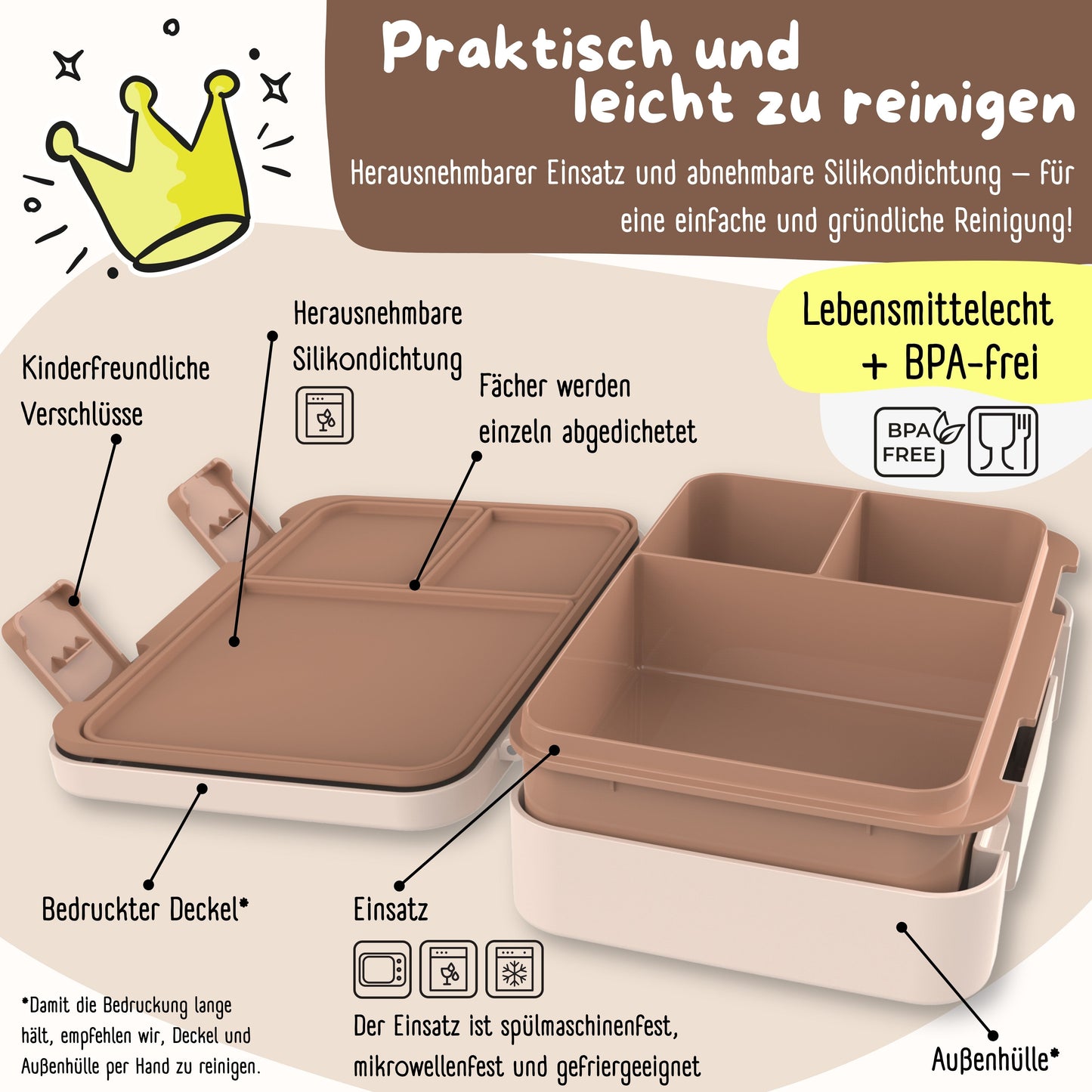 Brotdose mit Fächern, leicht & auslaufsicher - Safari braun