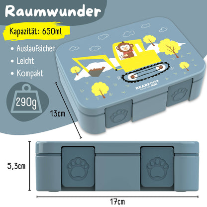 Brotdose mit Fächern, leicht & auslaufsicher - Bagger blau