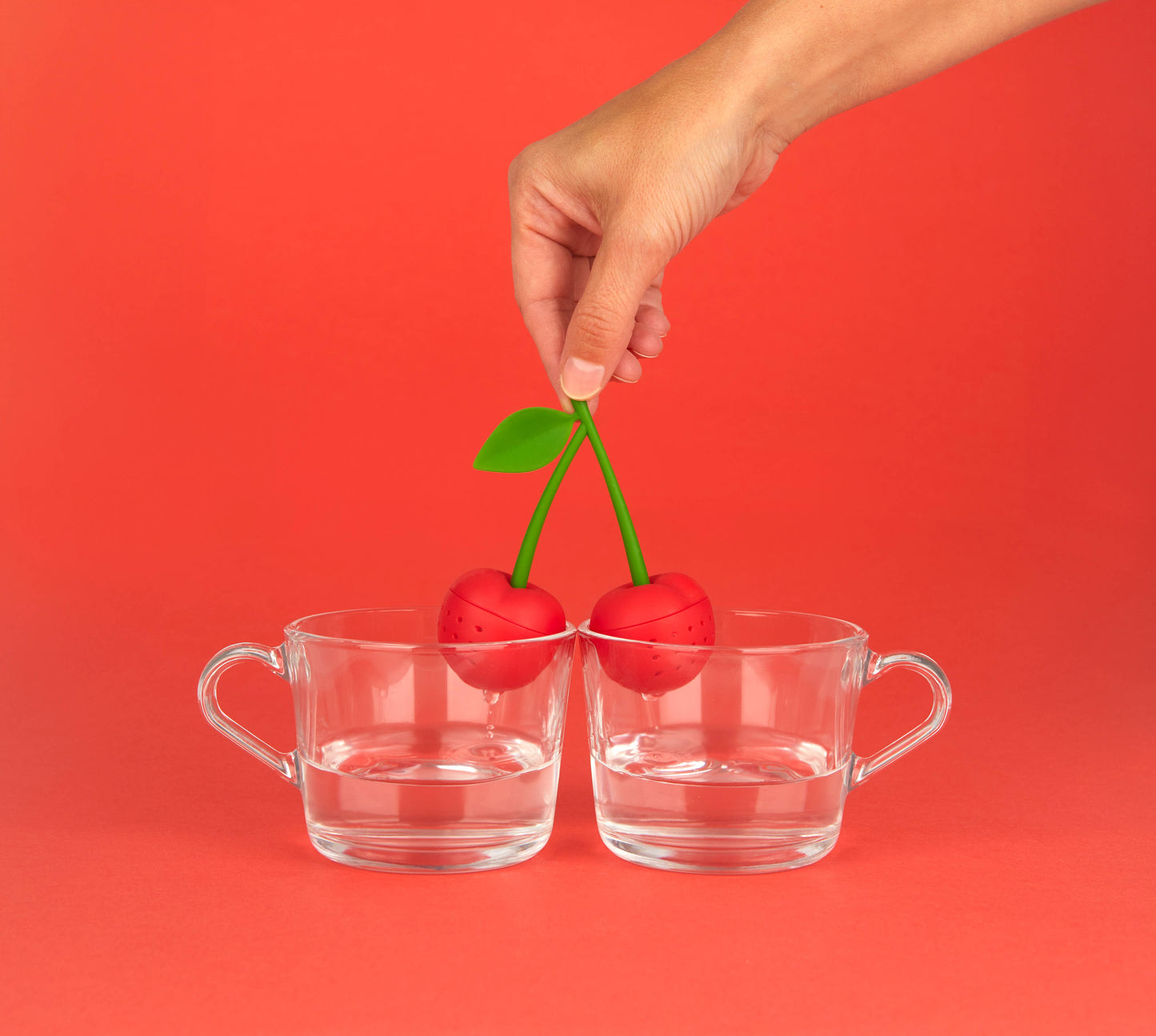 Infusore per tè in silicone rosso ciliegia doppio