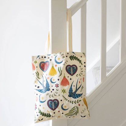 Tote bag imprimé floral folk