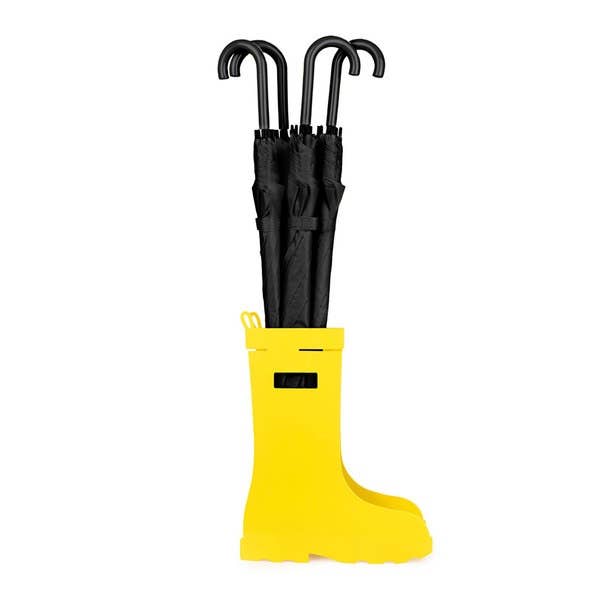Umbrella stand, rain boots, yellow, metal