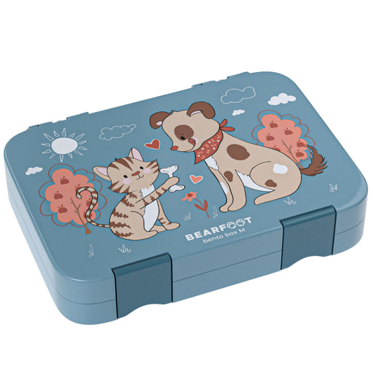 Brotdose Kinder mit Fächern, Lunchbox - Hund&Katze blau
