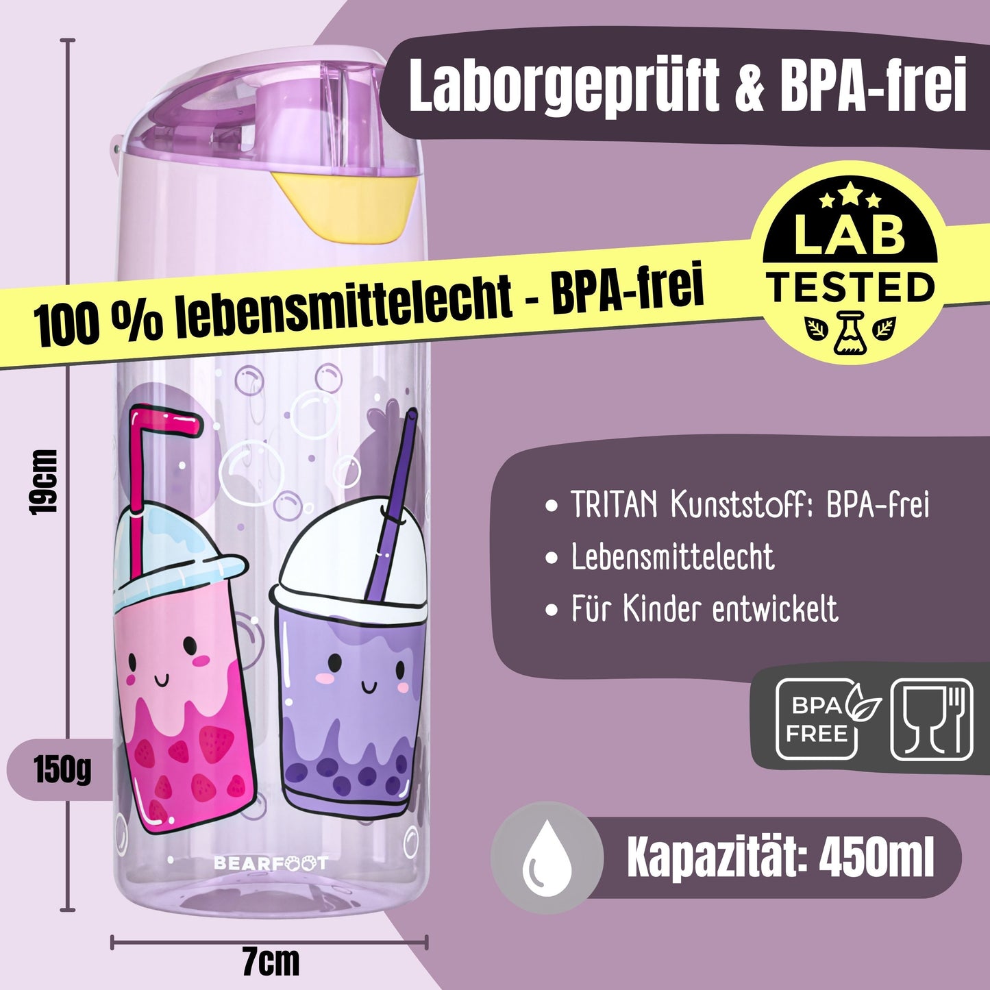 Trinkflasche Kinder, leichte Wasserflasche - Bubble Tea