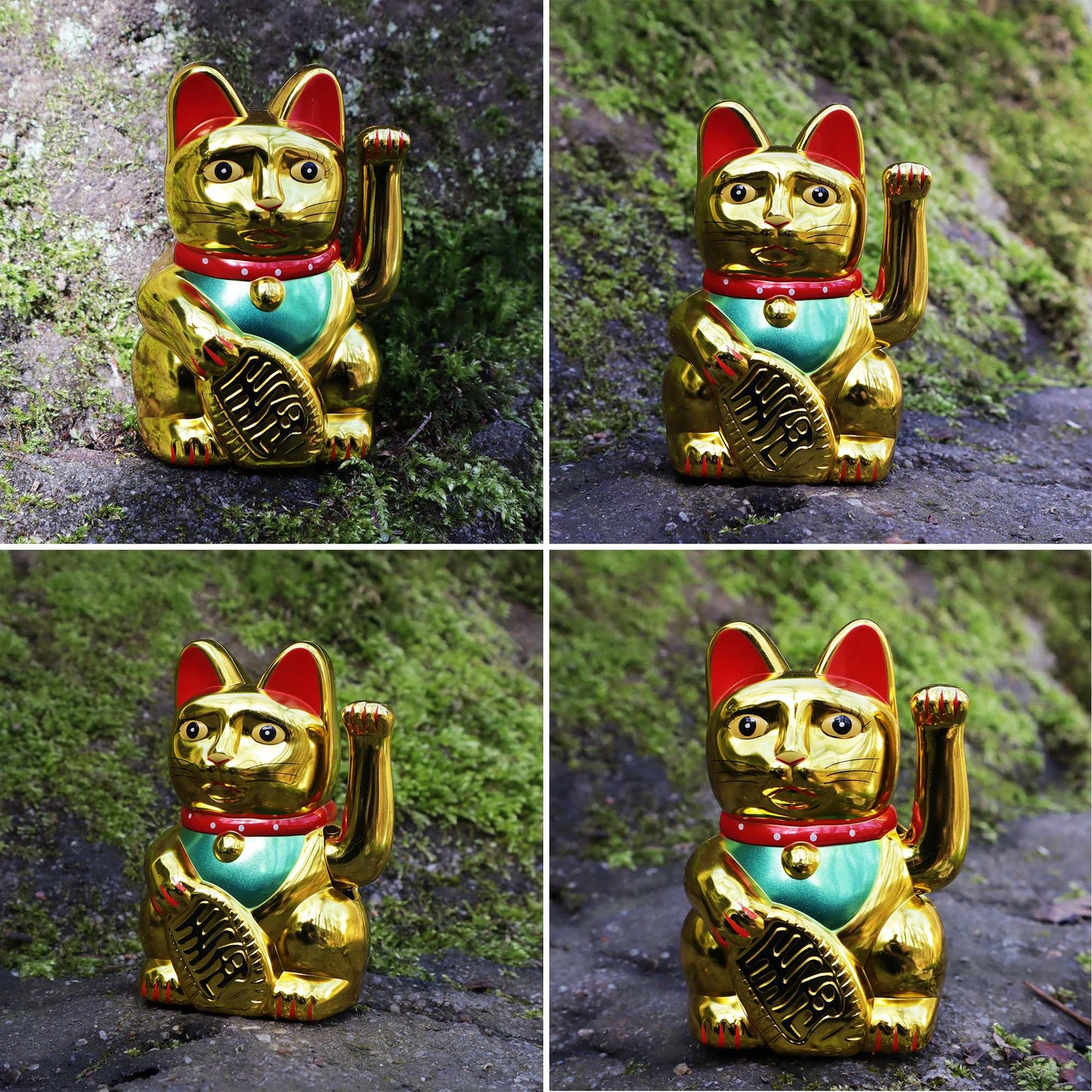Chat chanceux solaire doré 10,5 cm