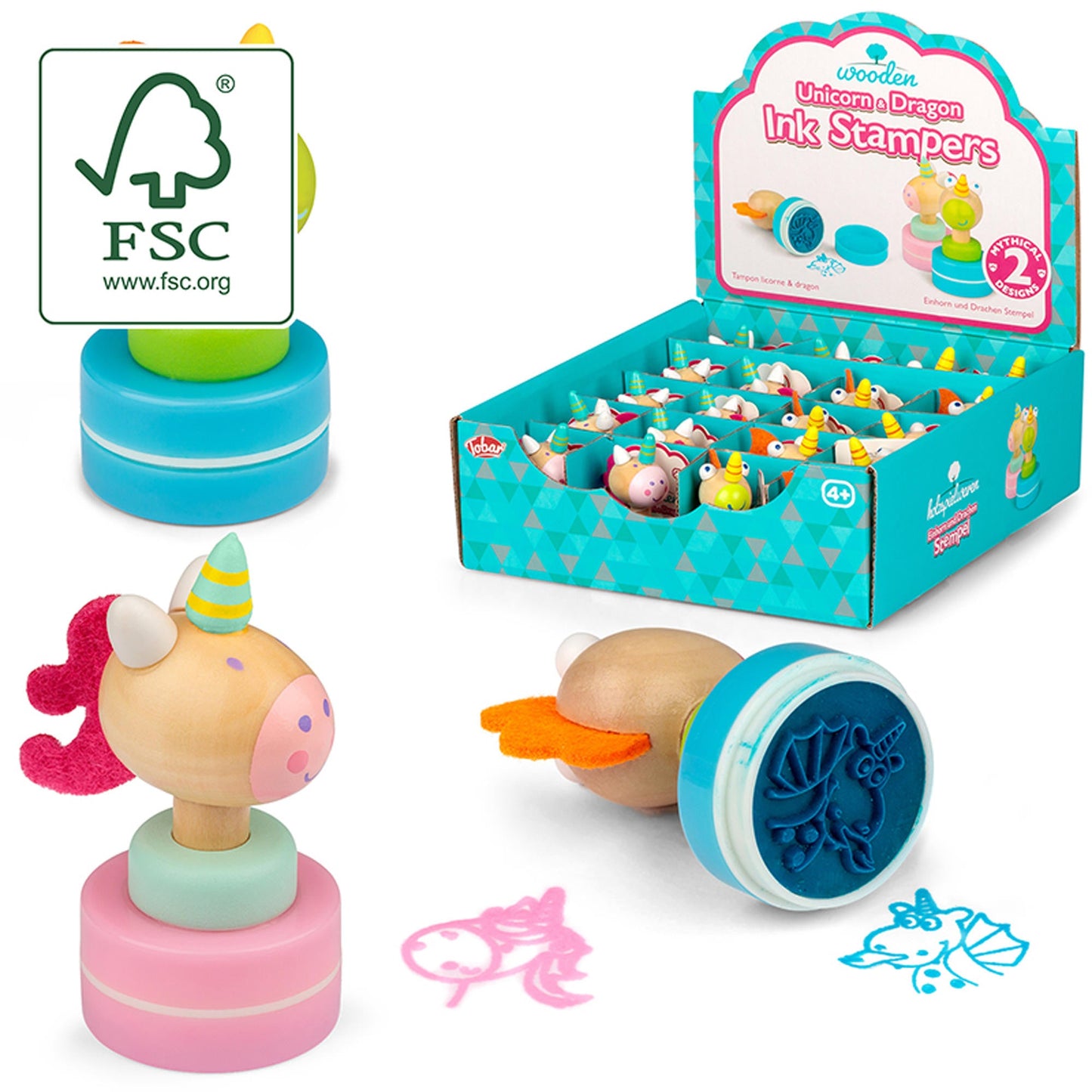 WOODEN UNICORN AND DRAGON INK STAMPERS - TESCO