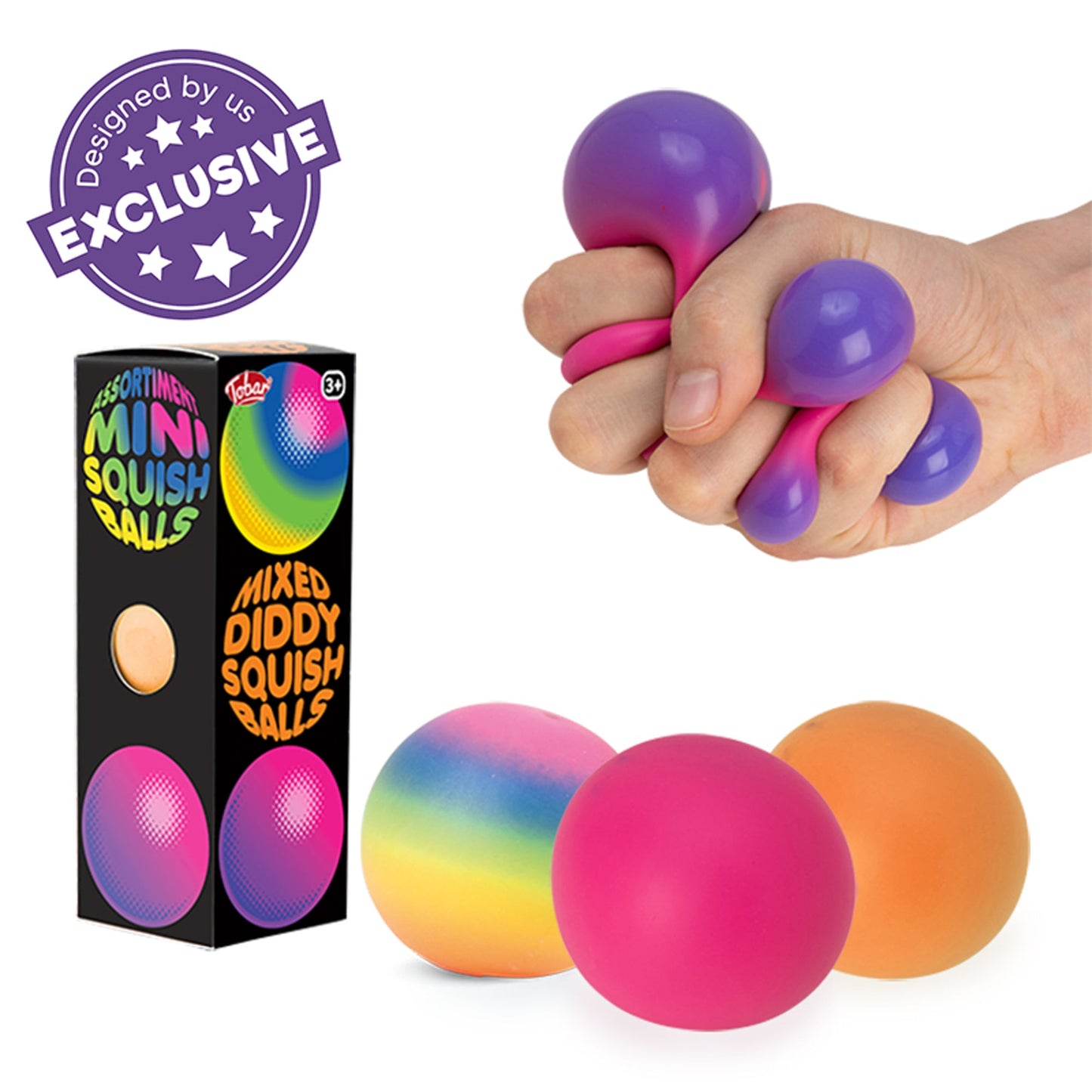 Boules de squish mélangées Scrunchems Diddy - Paquet de 3