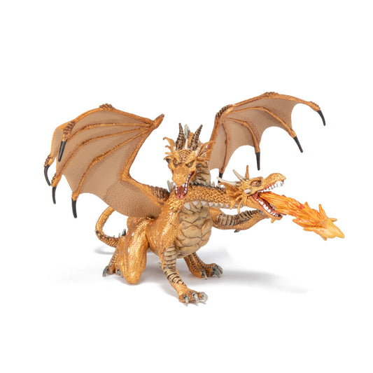 Figurine Dragon deux têtes or