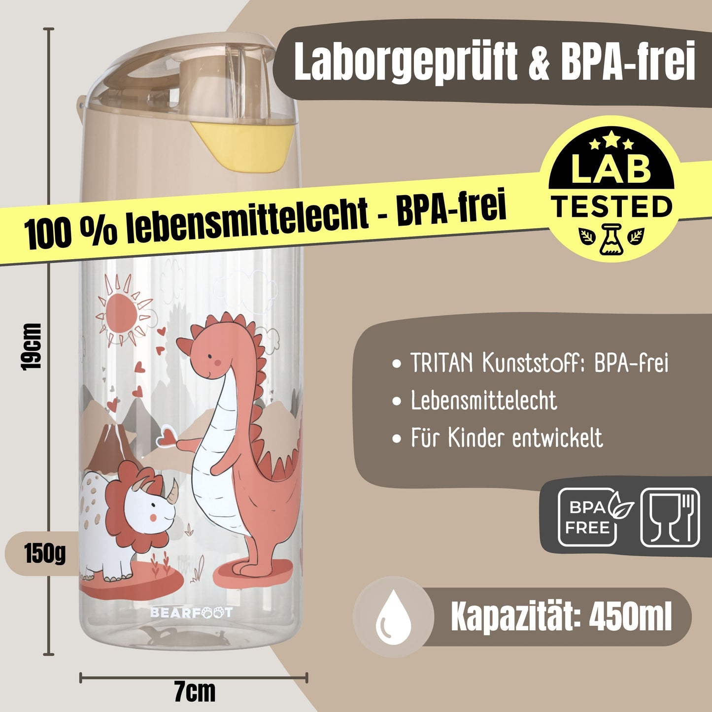 Trinkflasche Kinder, leichte Wasserflasche - Dinos