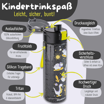 Children's drinking bottle, 500ml, lightweight - Dinosaurs-black