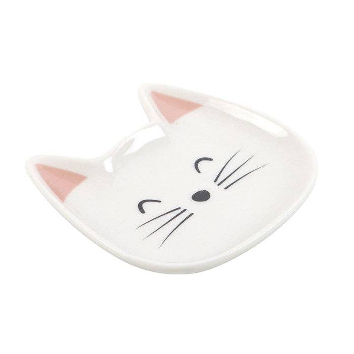 Plat à Bibelots Visage de Chat Blanc