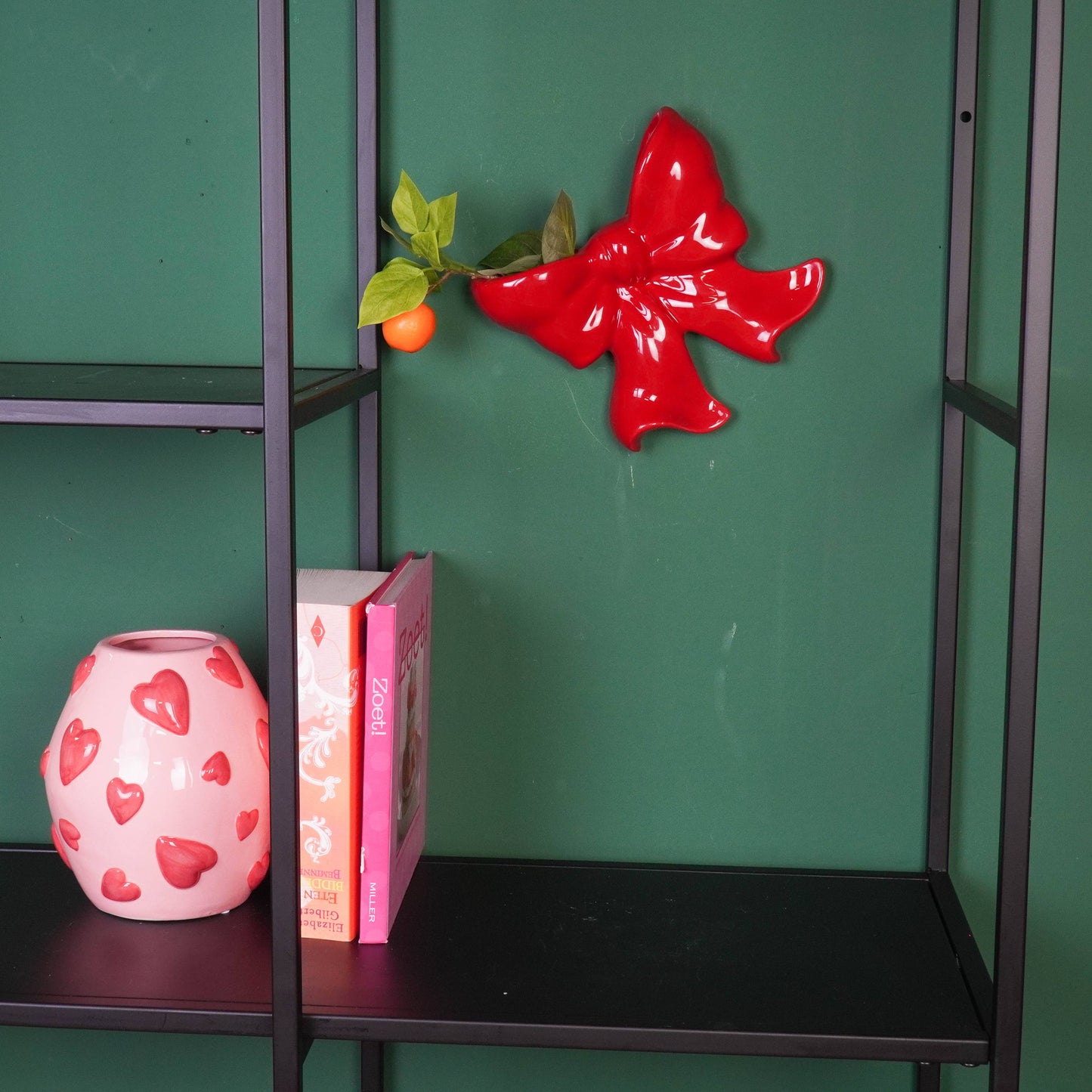 Jarrón de pared - Jarrón de pared arqueado - Cerámica - Rojo - 19 x 18,5 x 5,5 cm