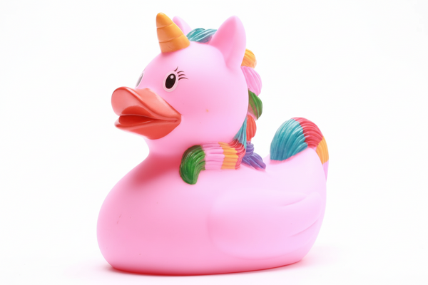 Pato unicornio arcoíris rosa