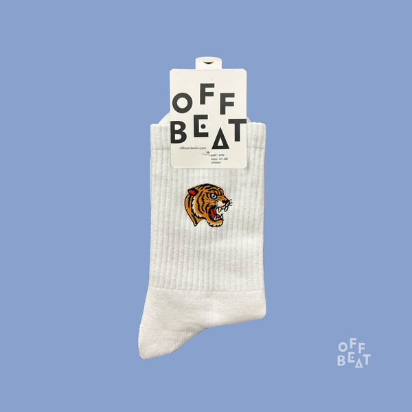 Chaussettes brodées tête de tigre