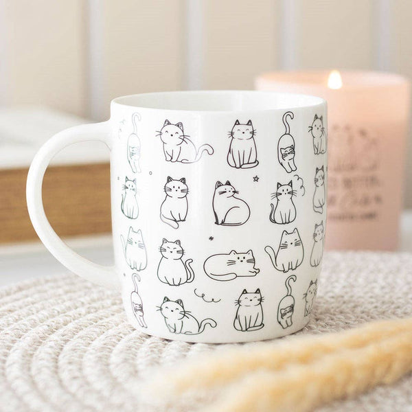 Mug à motif de chat heureux blanc