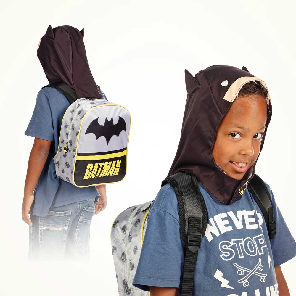 DC Comics Batman Chibi Hooded Backpack, Gray