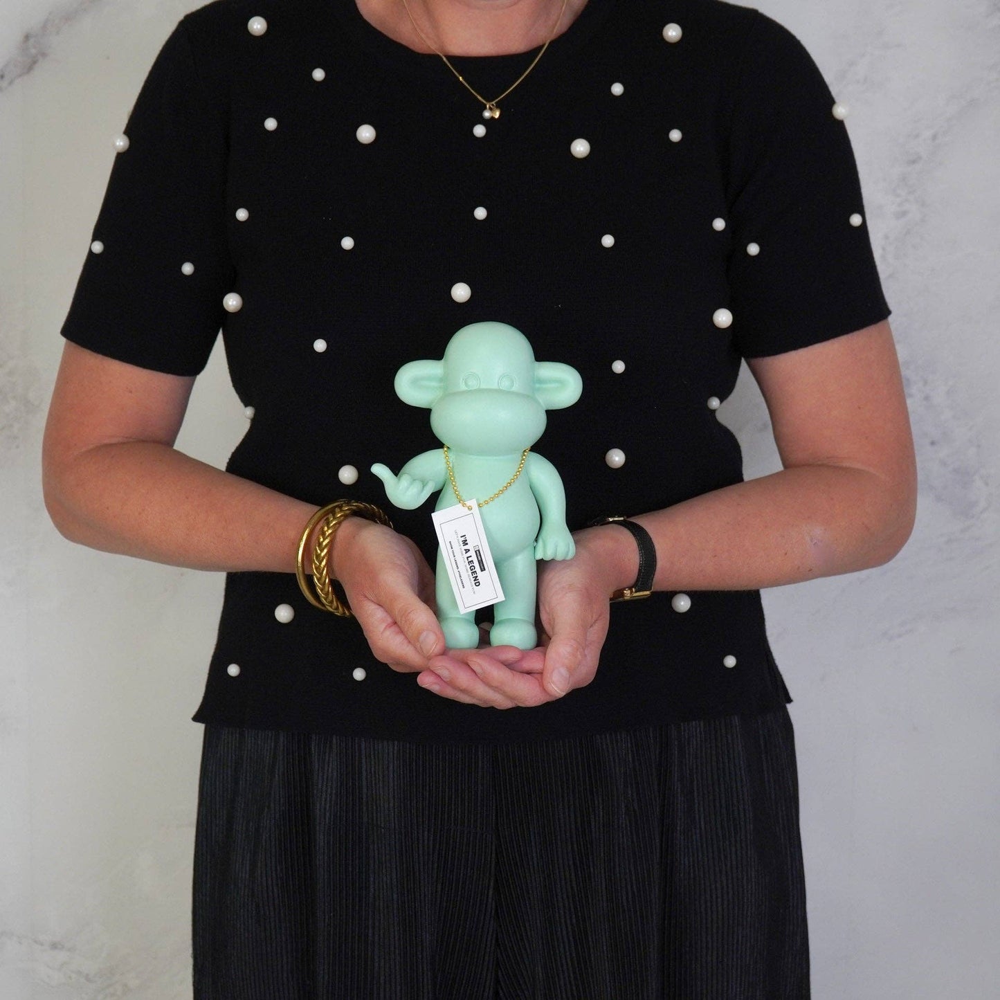 Ornament - Hanging Loose Monkey Figurine 'The Legend' - Polyresin - Mint Green - 11x7x19cm