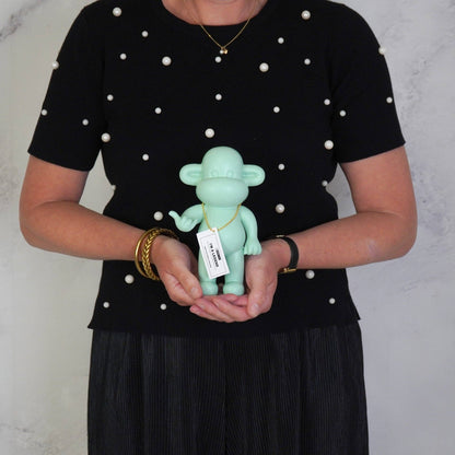 Ornament - Hanging Loose Monkey Figurine 'The Legend' - Polyresin - Mint Green - 11x7x19cm