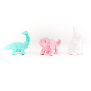 Candeeiro geométrico de dinossauro e coelho