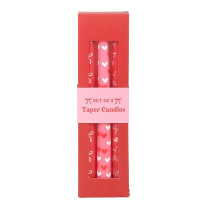 Juego de 3 velas cónicas con lazo y corazón de amor para San Valentín