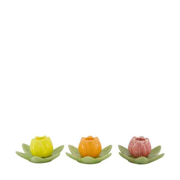 Bougeoirs fleurs petits en porcelaine