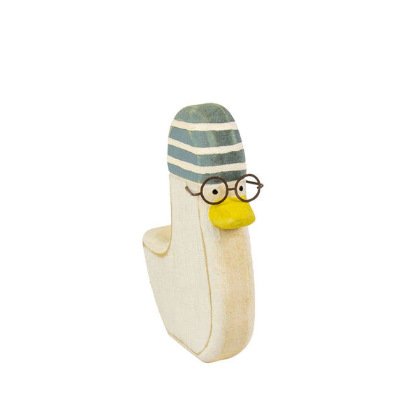 Canard en bois avec bonnet et lunettes