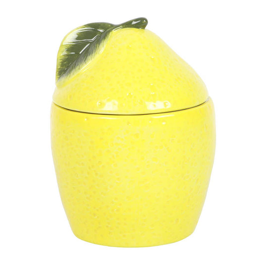 Lemon-colored oil burner with lid