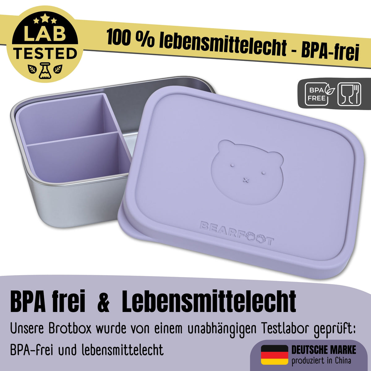 Brotdose Kinder Edelstahl mit Silikoneinsatz - Lavendel