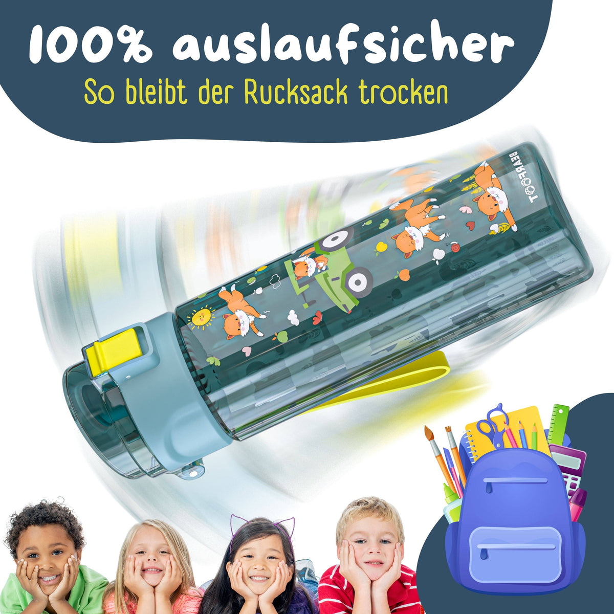 Trinkflasche Kinder, 500ml, leicht - Traktor-blau