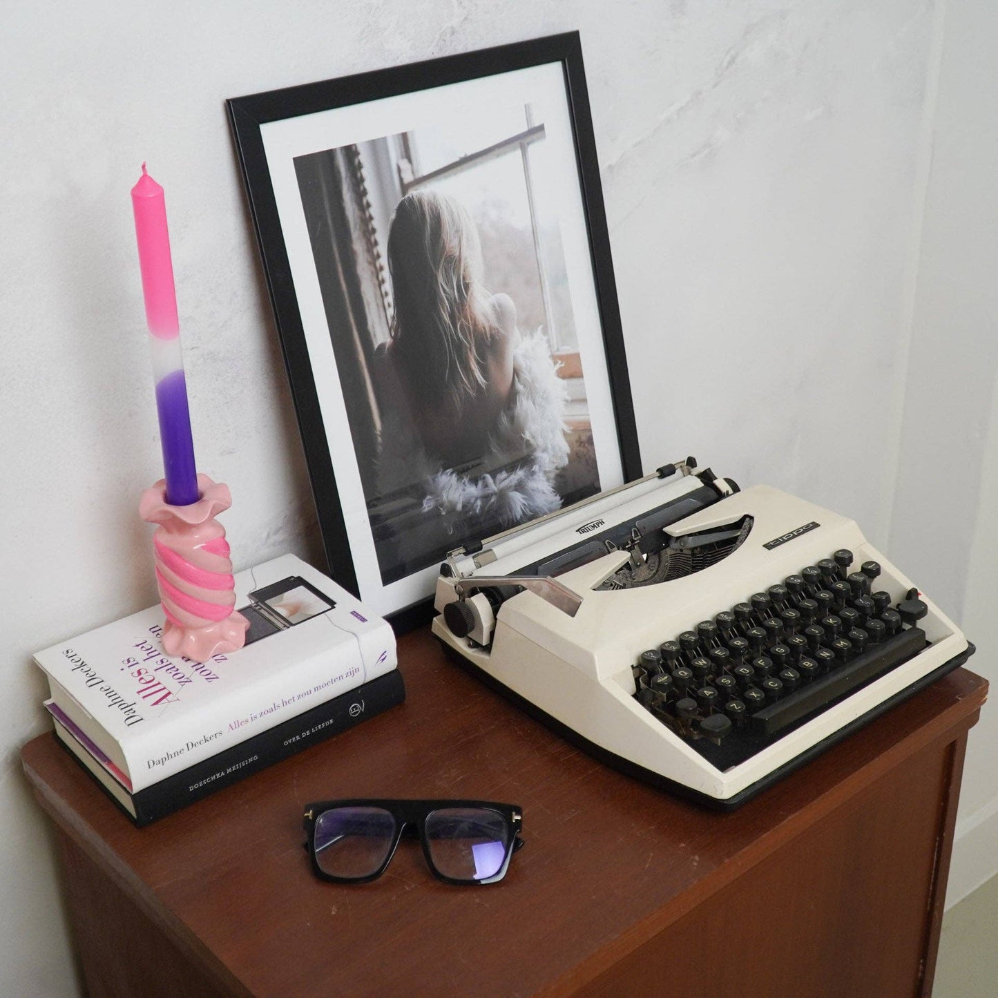 Candlestick - Toffee Candy - Ceramic - Pink/Neon - 7.5x7.5x13 cm