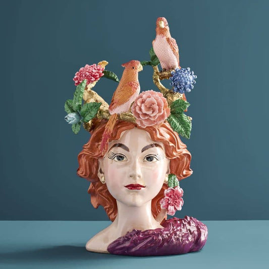 Vase tête de femme M. Perroquets