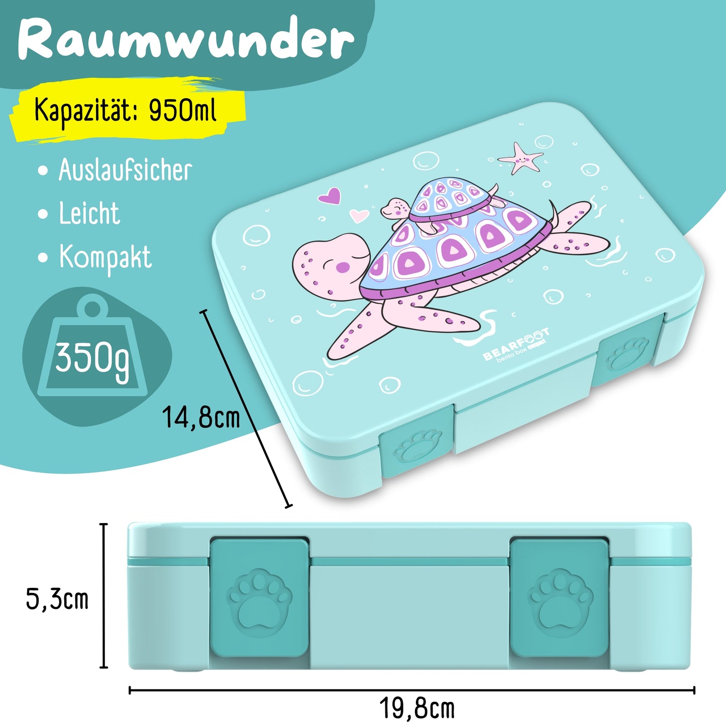 Bento Box with Compartments, Lightweight & Leakproof - Turtle
